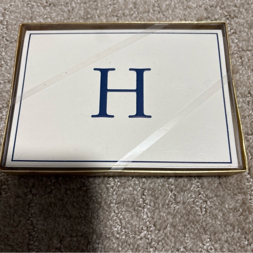 Caspari Navy Embossed Initial H Note Cards With Envelope 8 Ct